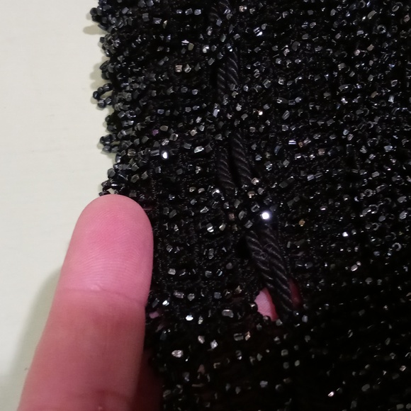 Women's gorgeous beaded drawstring wristlet sack pouch bag black - Picture 5 of 12